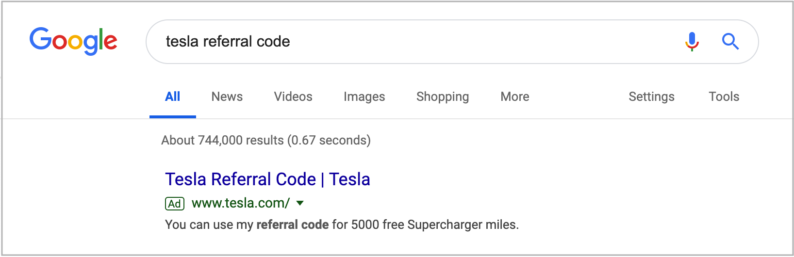 Tesla referral code ad example