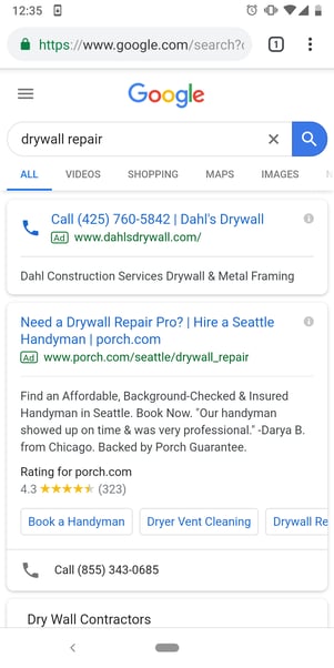 Example of a call-only ad.