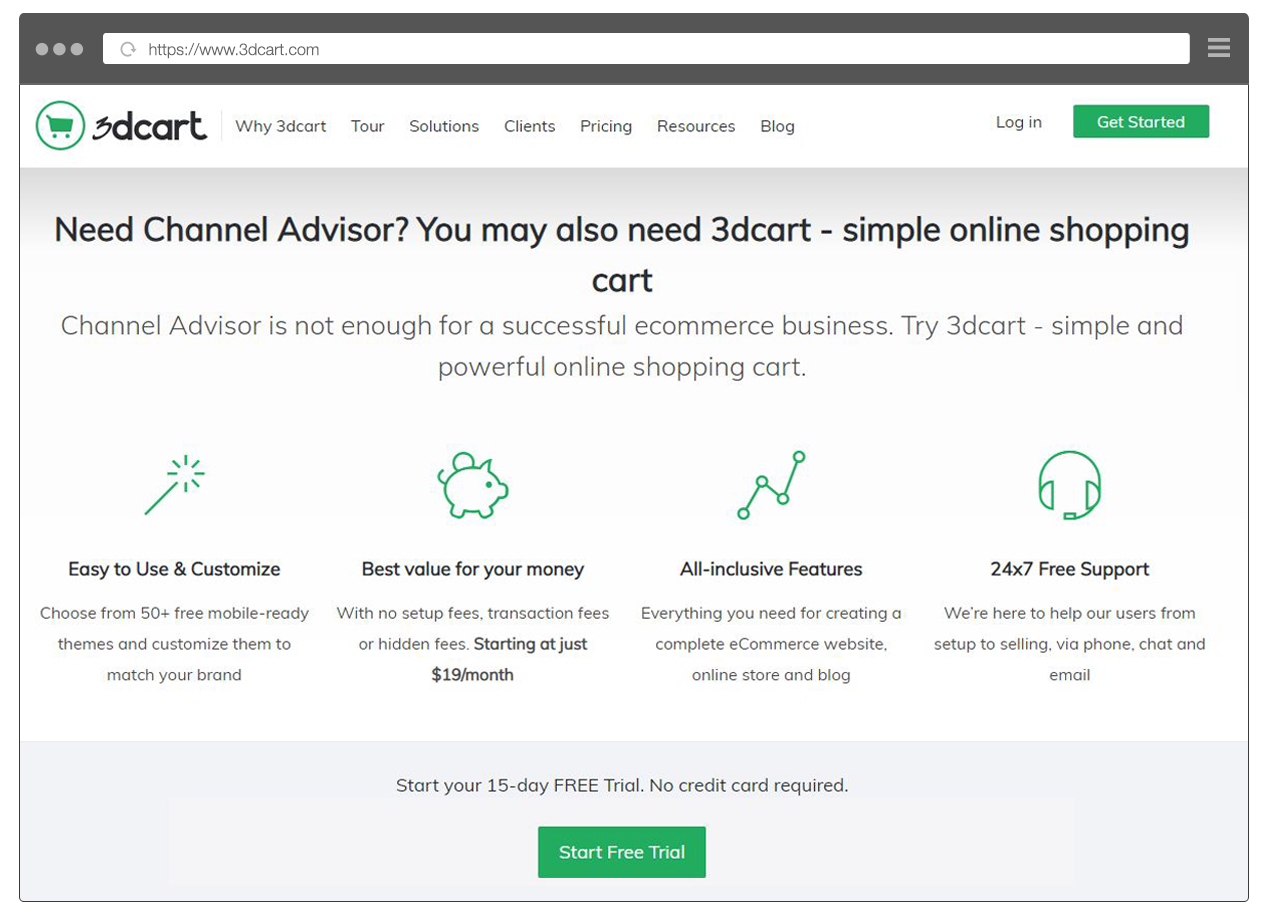 3dcart is an ancillary product to ChannelAdvisor and therefore allowed to place ads on their branded terms.