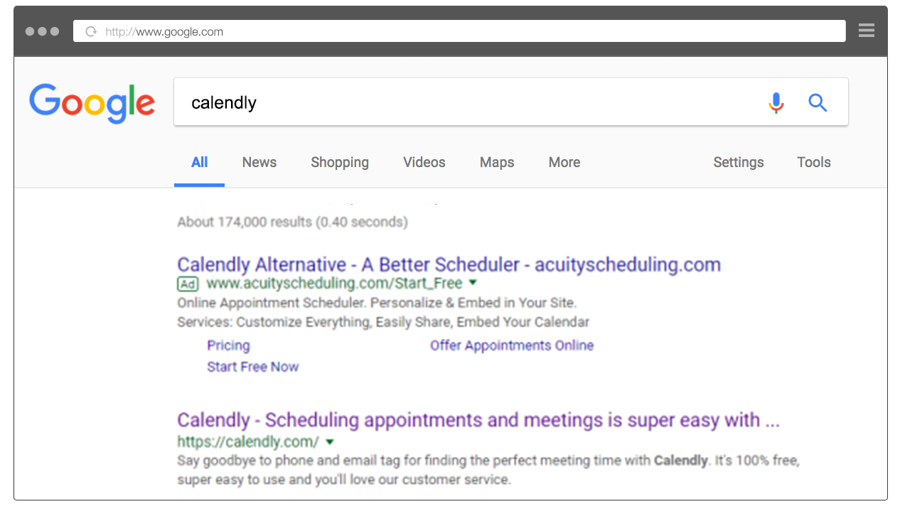 Acuity Scheduling is using Calendly in a competitive fashion which is not allowed.